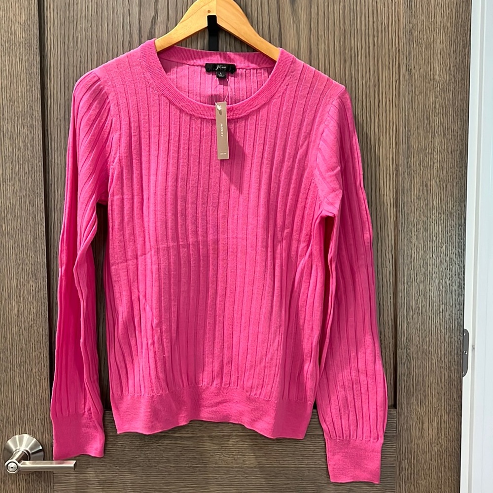 NWT J Crew Ribbed Merino Tippi Sweater, Hot Pink, Size Large